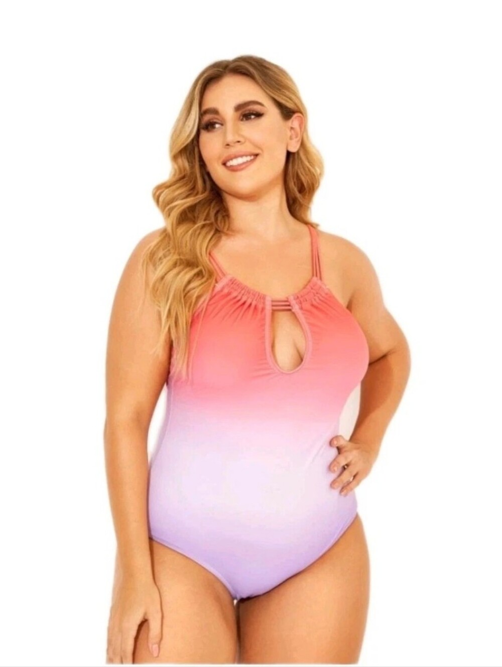 NWT Meet.Curve Ombre Color Keyhole Halter 1 Pc Swimsuit Women's 2XL 18-20